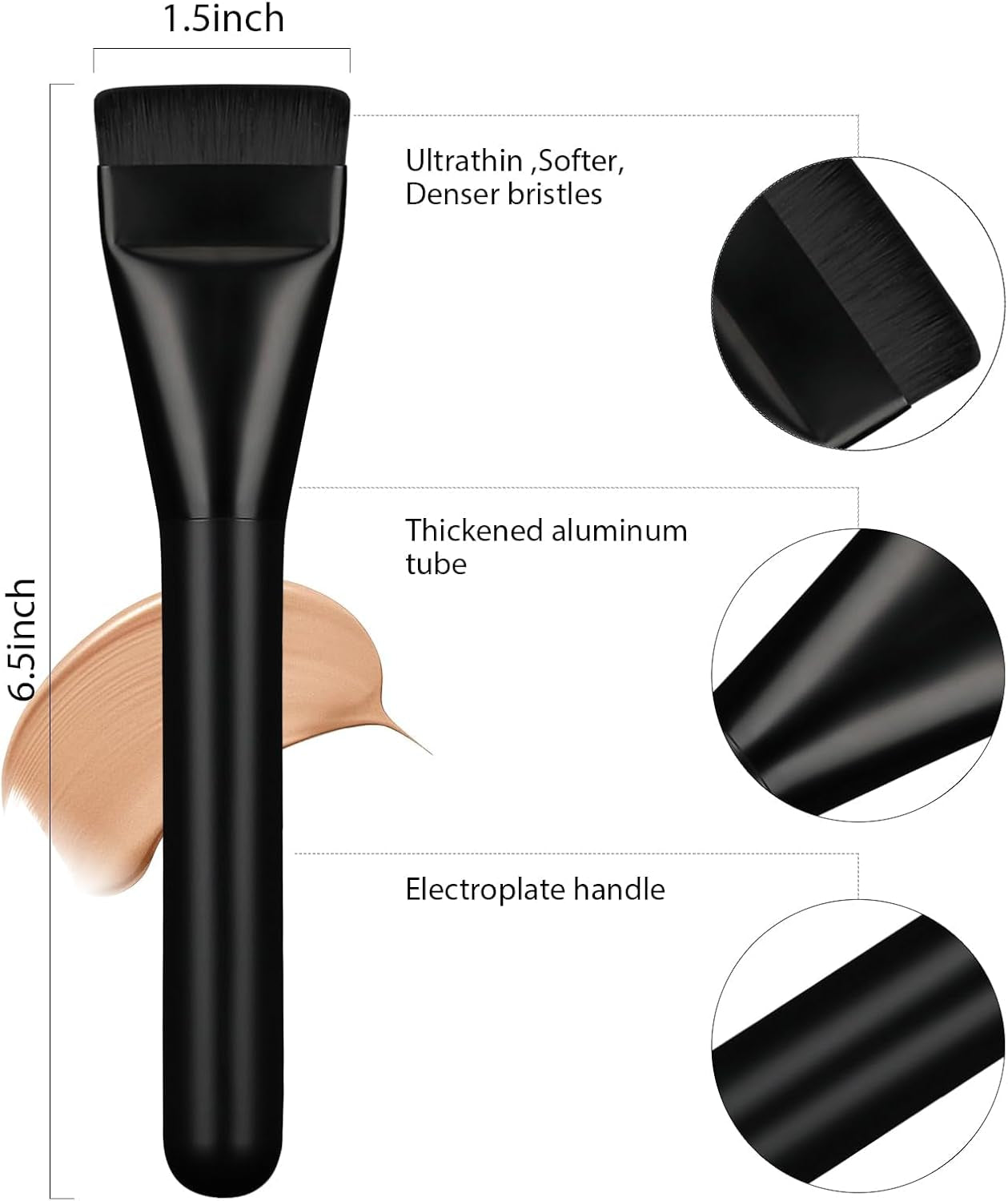 Flat Foundation Brush for Liquid Foundation, Ultra Thin Flat Foundation Brush with Thickened Foundation Puff, Face Mask Brush Liquid Foundation Spatula Brush