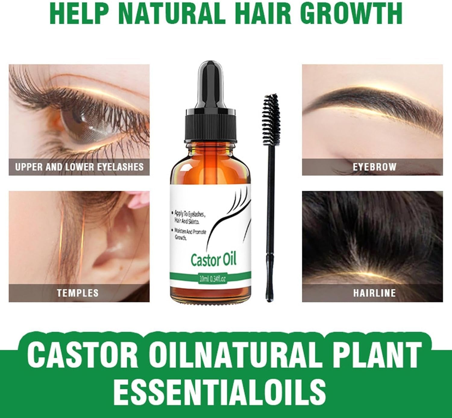 Castor Oil for Eyebrows Growth - 10Ml Pure Caster Oil Eyebrow Growth Serums,Lash Growth Serums for Thickness and Length, Eyelash Serums to Grow Lashes, for Eyelashes, Eyebrows, Hair