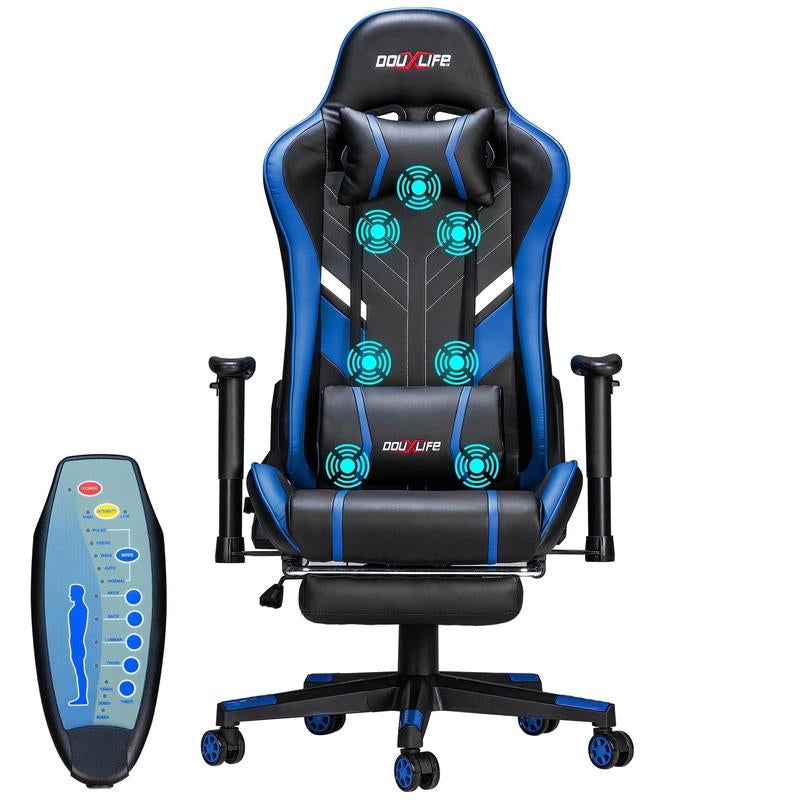 Professional Full Body Massage Gaming Chair with Footrest, 175° Reclining, Ergonomic Racing High Back Home Office Computer Chair, Video Game Chair for Adluts Kids