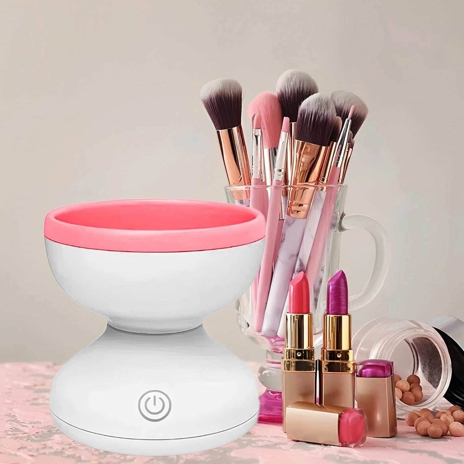 Electric Makeup Brush Cleaner, Automatic USB Makeup Brush Cleaner Machine, Time Saving Electric Cosmetic Brush Cleaner Deep Cleaning Automatic Makeup Brush Spinner for Makeup Brushes Home 3.5X3.5X3.5 In