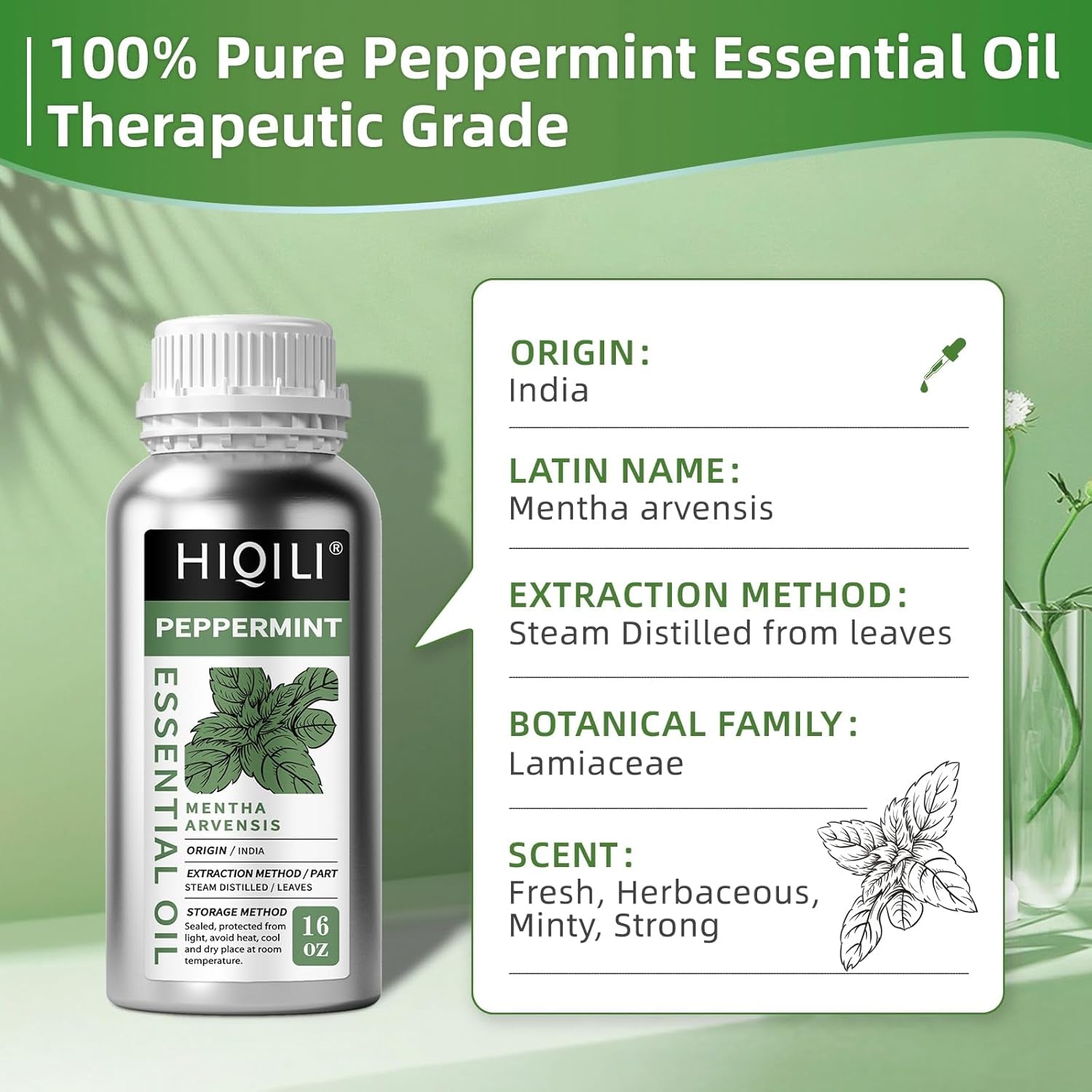 Peppermint Essential Oil,Pure Natural,Mint Oil for Spray, Diffuser, Skin, Refreshing,16Oz