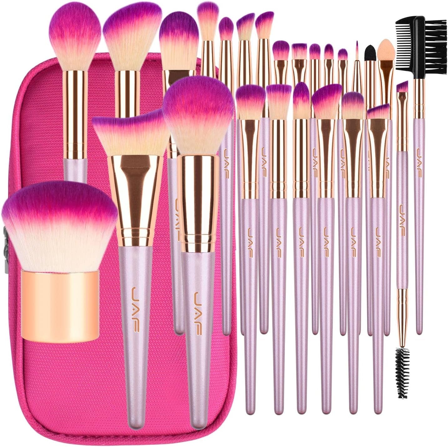 26Pcs Professional Pink Makeup Brushes Set with Case: Vegan Synthetic Makeup Brushes