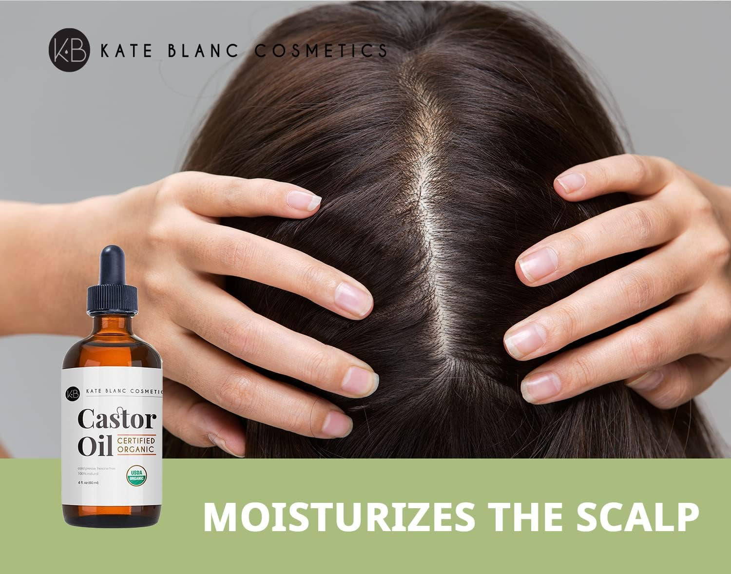 Castor Oil (120Ml), USDA Certified Organic, 100% Pure, Cold Pressed, Hexane Free by Kate Blanc. Stimulate Growth for Eyelashes, Eyebrows, & Hair