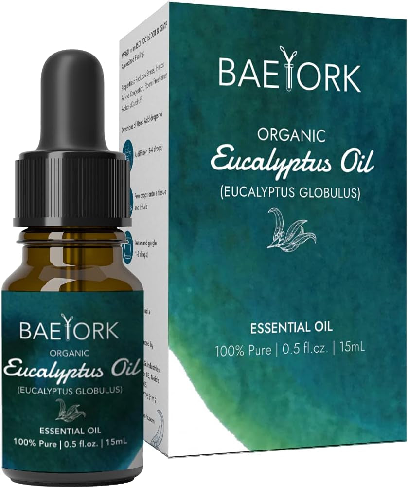 Organic Eucalyptus Oil 15 Ml (0.5 Fl. Oz) - 100% Pure Essential Oil for Aromatherapy, Diffusers, and DIY