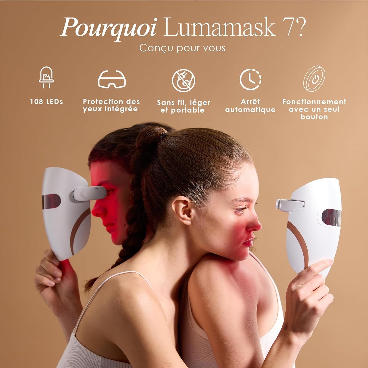 Lumamask LED Light Therapy by  | 7 LED Colors | Anti-Aging & Anti-Blemish Skincare | Reduce Fine Lines & Wrinkles | Remove Dark Spots | Skin Tightening | Lightweight & Wireless